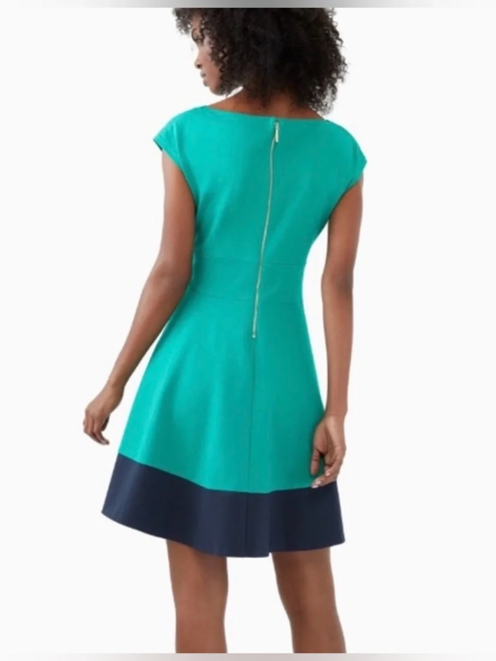 Kate Spade Colorblock Ponte Fiorella Dress Small Emerald‎ Green Navy Fit & Flare